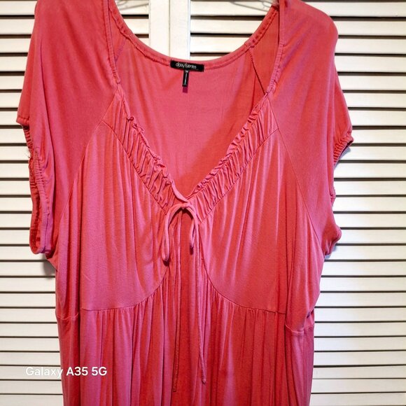 Daisy Fuentes Boho Woman Melon Pink Short Sleeve Ruched Front Tie Tunic Top 3X R - Picture 2 of 7
